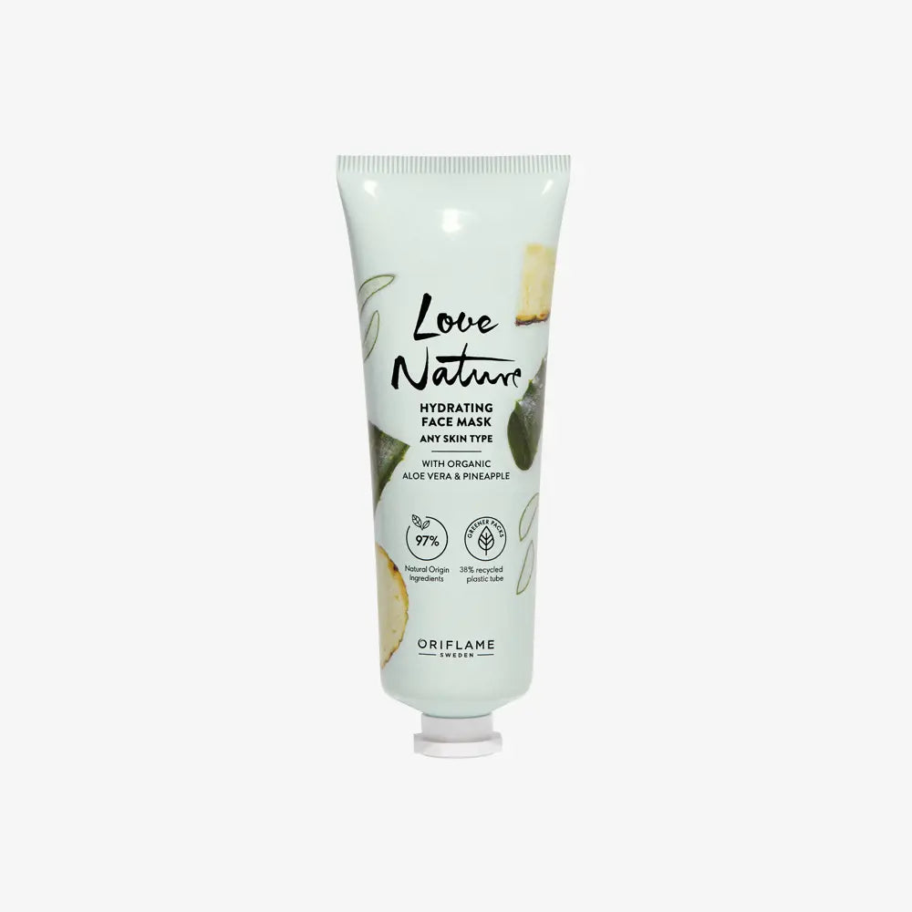 Oriflame Love Nature Hydrating Face Mask with Organic Aloe Vera & Pineapple 75 ml | Deep Moisturizing & Brightening Clay Mask | Original Sweden Skincare