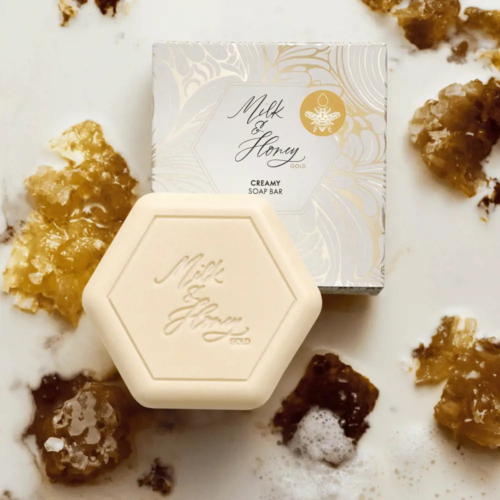Milk & Honey Gold Creamy Soap Bar 90 g | Nourishing & Moisturising Soap | With Organic Milk & Natural Honey Extracts