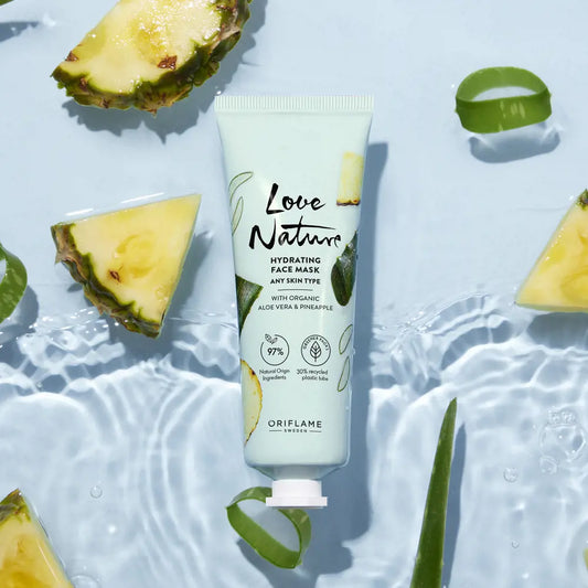 Oriflame Love Nature Hydrating Face Mask with Organic Aloe Vera & Pineapple 75 ml | Deep Moisturizing & Brightening Clay Mask | Original Sweden Skincare
